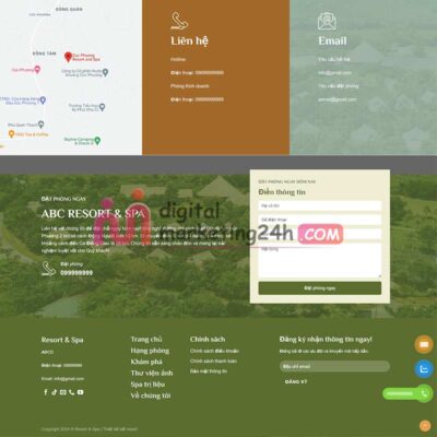 Chân trang theme wordpress mẫu resort nhà hàng khách sạn