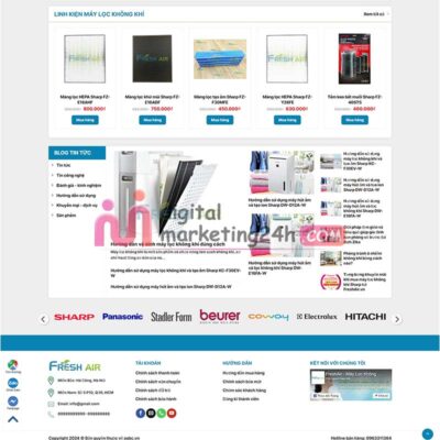 Chân trang theme mẫu Wordpress bán máy lọc khí, đồ gia dụng