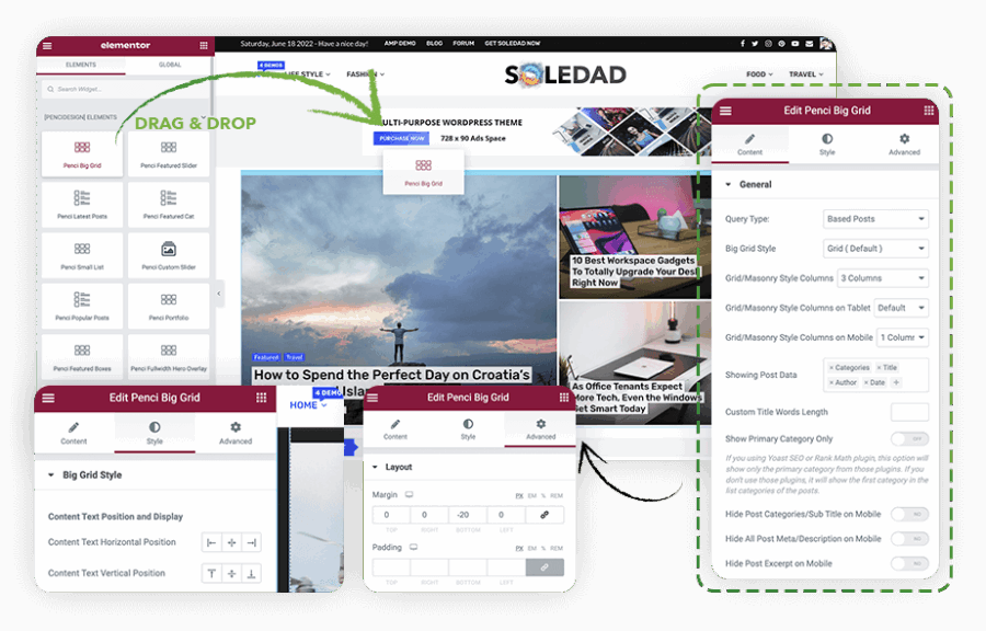 Soledad Theme sử dụng elementor