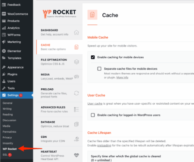Các tính năng của WP Rocket WordPress
