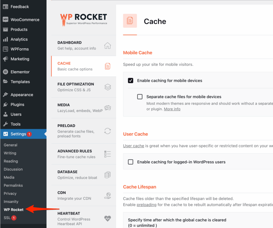 Các tính năng của WP Rocket WordPress