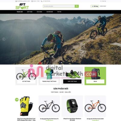 Hình ảnh trang chủ theme WordPress bán đồ thể thao, xe đạp, đồ bảo hộ