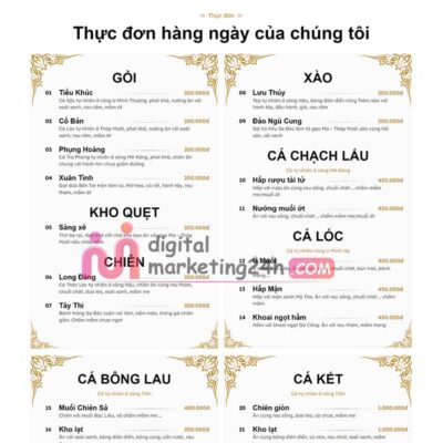 Phần menu theme mẫu nhà hàng, gọi món đẹp đơn giản