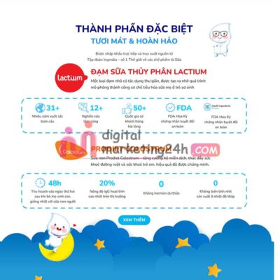 Phần thành phần trang chủ theme mẫu bán sữa ngủ ngon cho bé