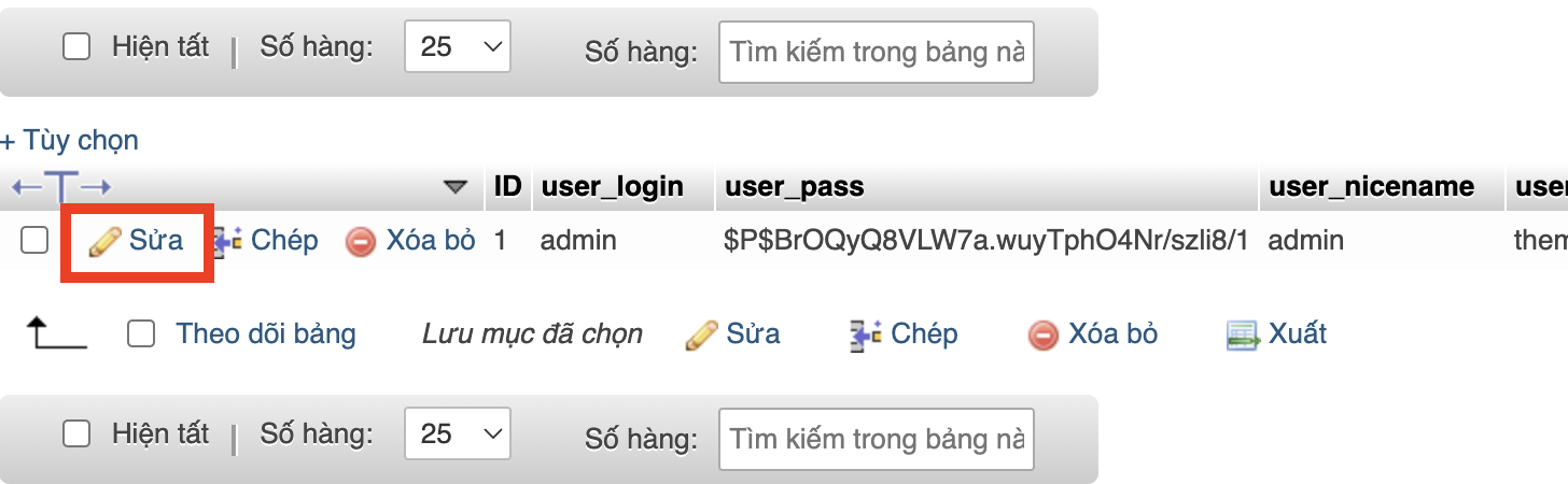 Bấm vào nút sửa