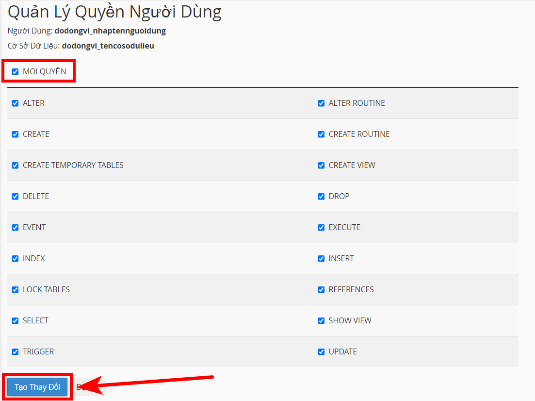 Cấp quyền cho người dùng 