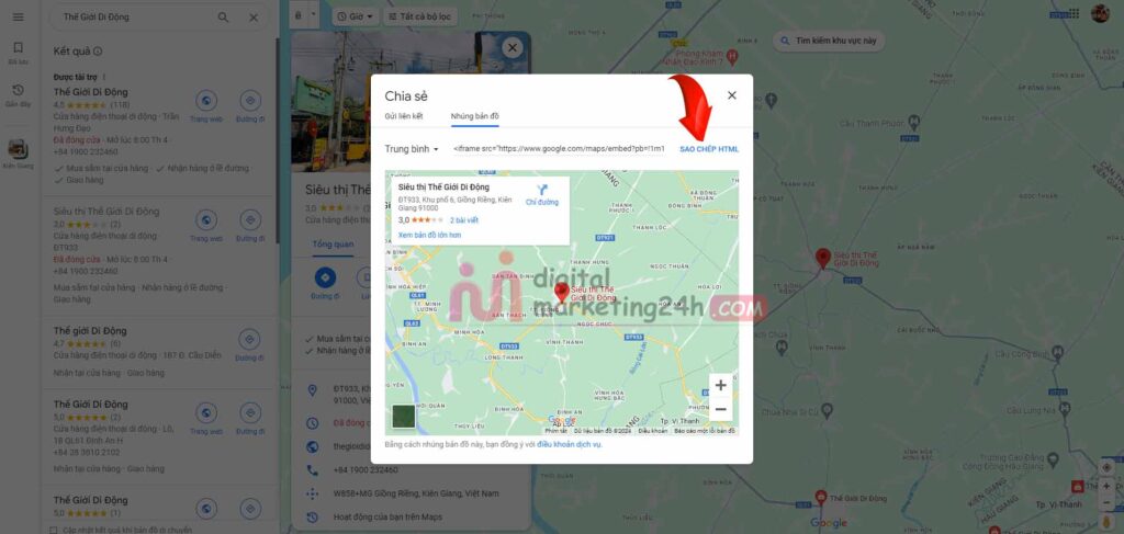 Sao chép mã nhúng google map