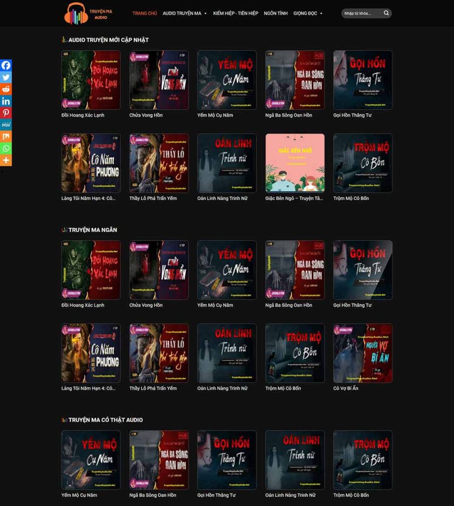 Theme wordpress web truyện ma audio