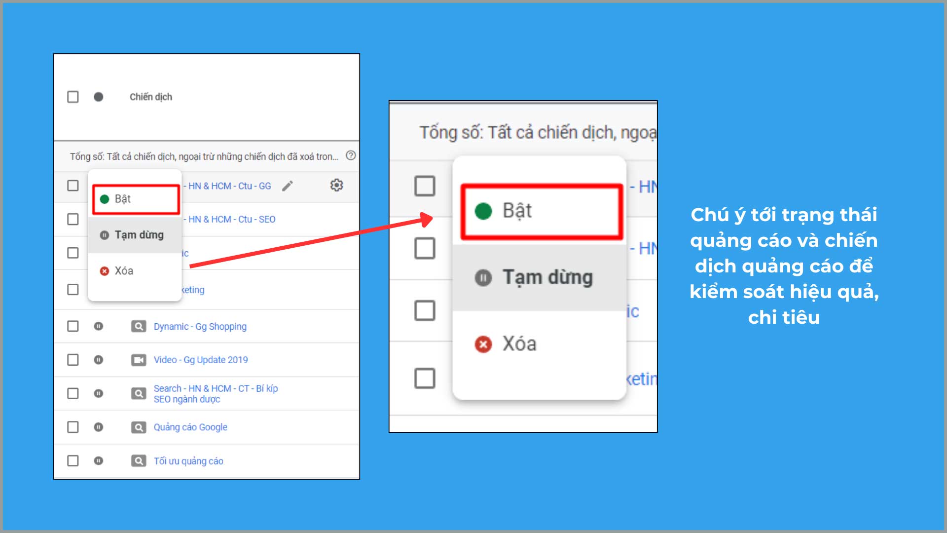Dừng google ADS giữa chừng