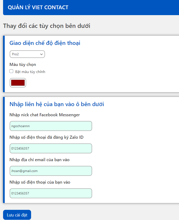 Giao diện quản trị