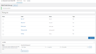 Tạo các trường thông tin trong Advanced Custom Fields một cách dễ dàng