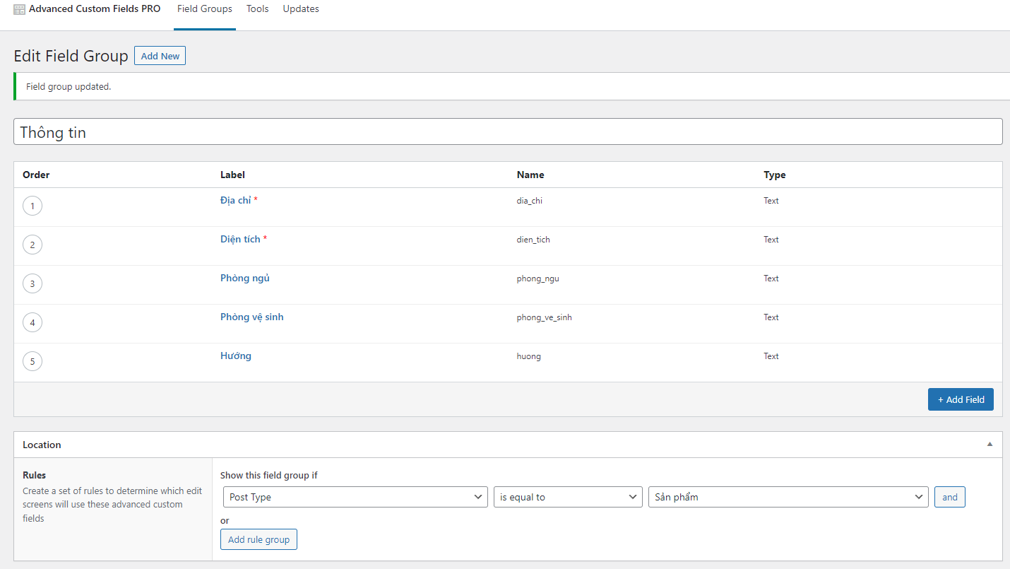 Tạo các trường thông tin trong Advanced Custom Fields một cách dễ dàng