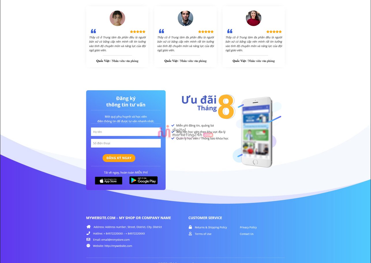 Demo Source Code Landing Page giới thiệu App Giáo Dục