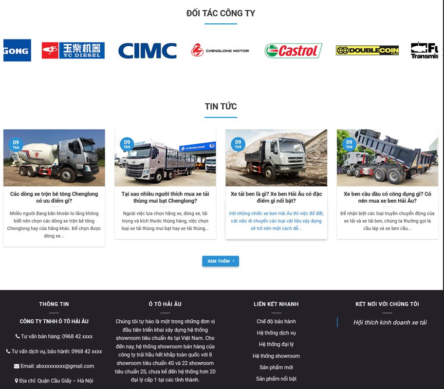 Demo Source Code WordPress bán xe tải 01
