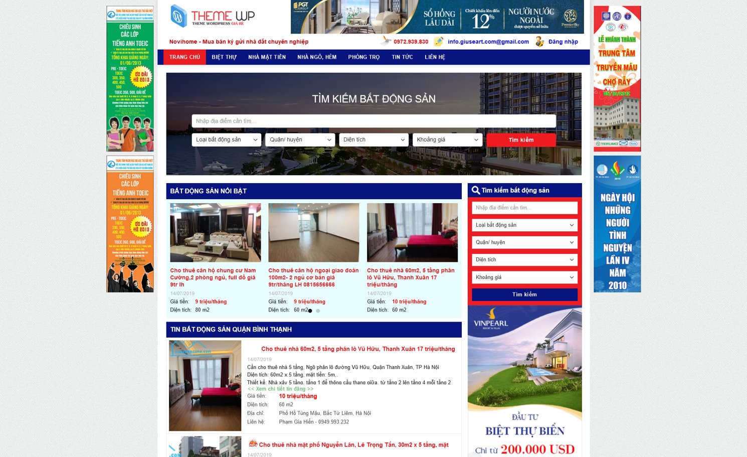 Demo Source Code WordPress bán bất động sản