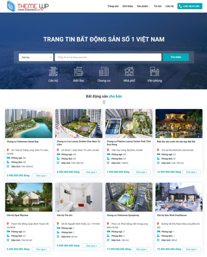 Demo website bất động sản – Mã Vip 09