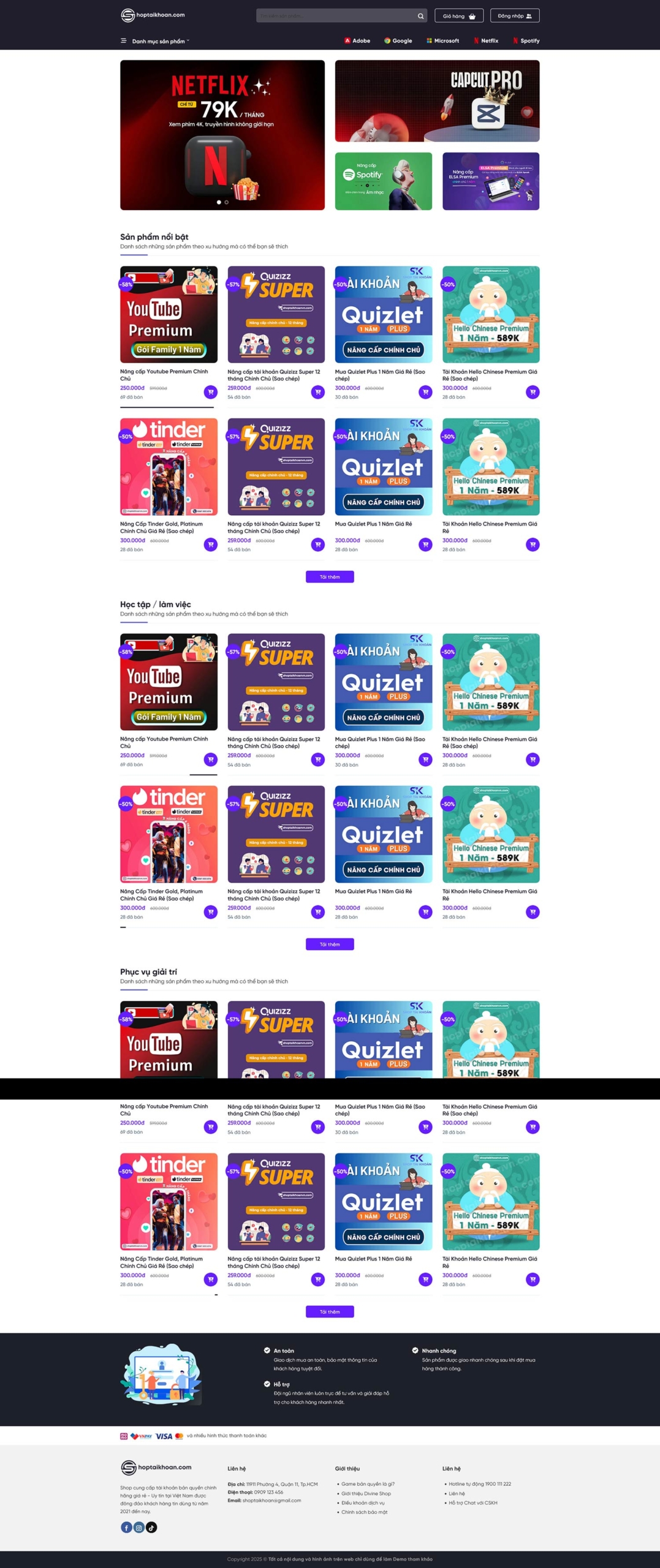 Demo Theme WordPress shop bán tài khoản mmo