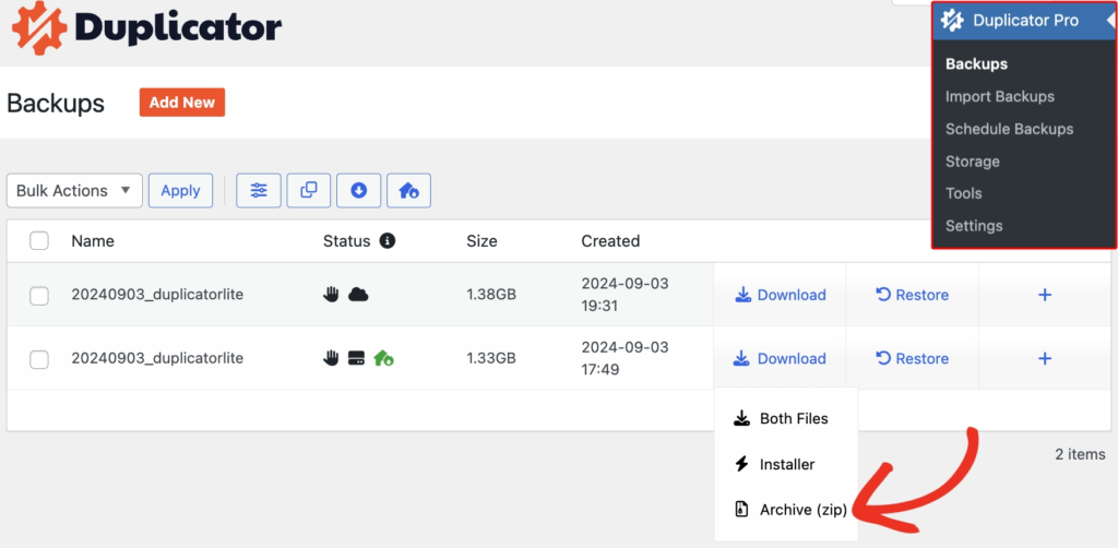 Hướng dẫn backup bằng Duplicator Pro